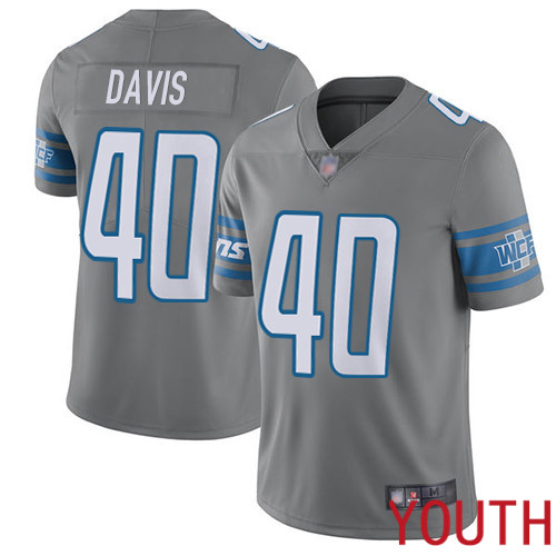 Detroit Lions Limited Steel Youth Jarrad Davis Jersey NFL Football #40 Rush Vapor Untouchable->youth nfl jersey->Youth Jersey
